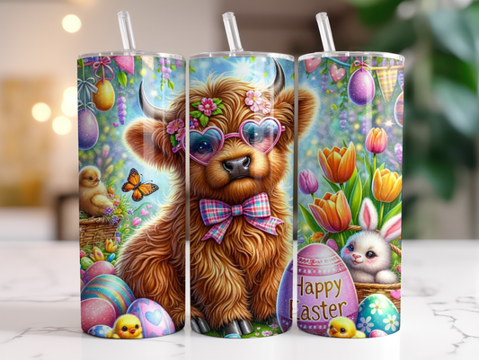Baby Highland Cow Easter Flowers Tumbler