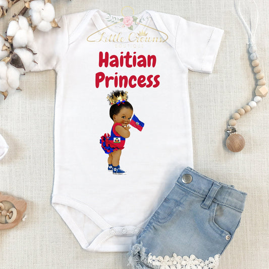 Afro Puff Baby Onesie. Haitian Princess bodysuit. Haitian flag day custom shirt. Toddler Peekaboo flag shirt