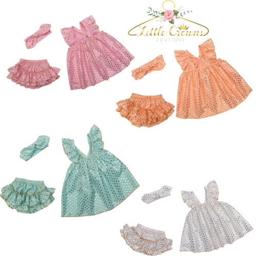 Baby Girl Ruffle dress with matching ruffle diaper cover and hair bow, Baby Girl clothes
