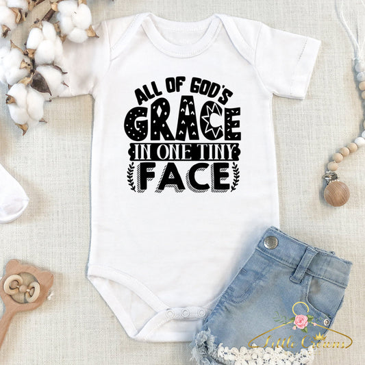 All of God’s Grace in One Tiny Face Baby Bodysuit. Faith-Based Baby Bodysuit. Miracle Baby shirt. Christian toddler bodysuit