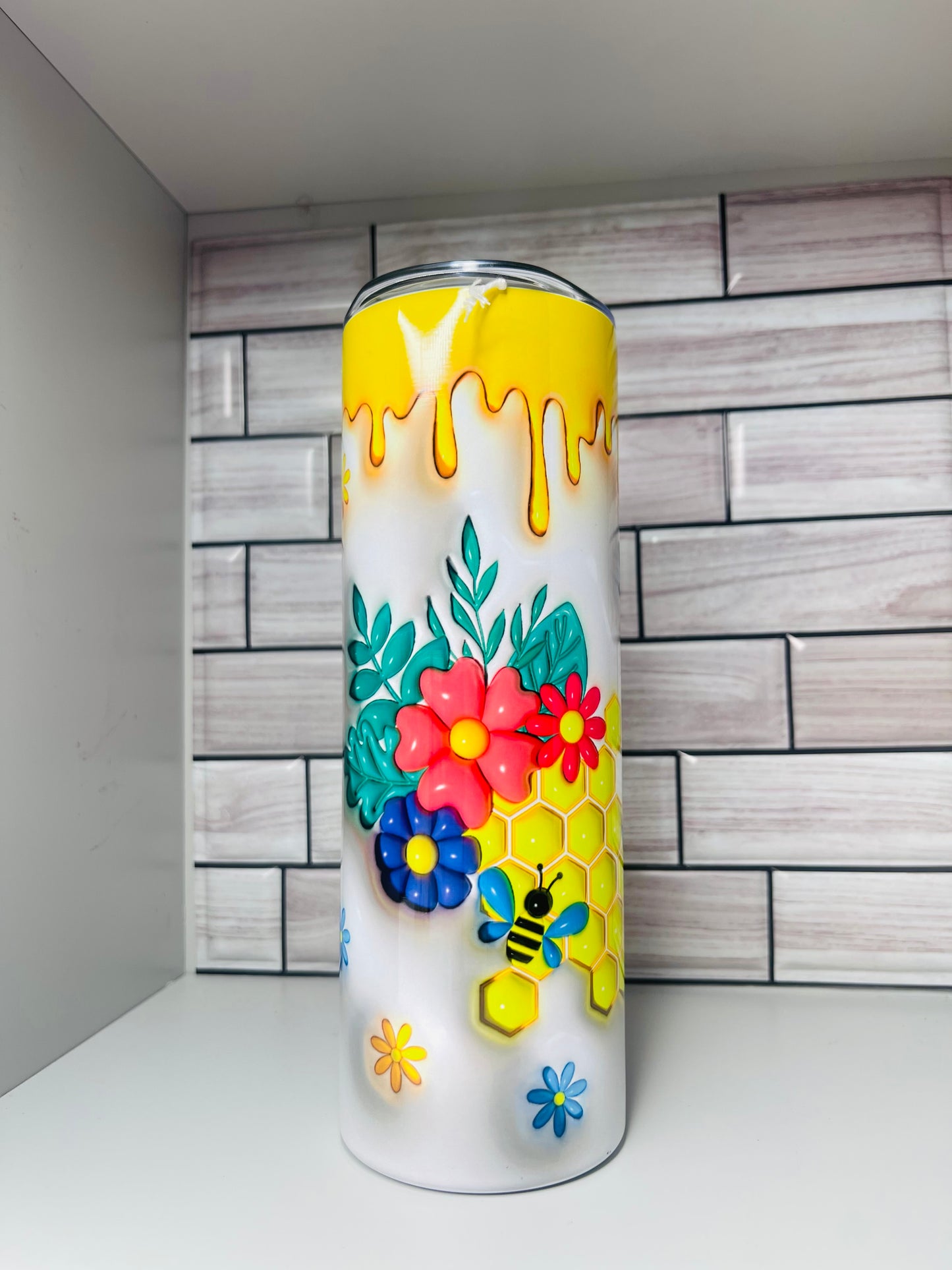 Let It Bee Honeycomb Flower  20 oz Tumbler