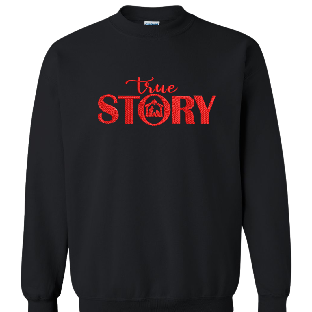 True Story embroidered Sweatshirt, Christian Christmas crewneck, Nativity Scene Sweatshirt, Jesus is the reason, God is Love Cotton Cotton Casual