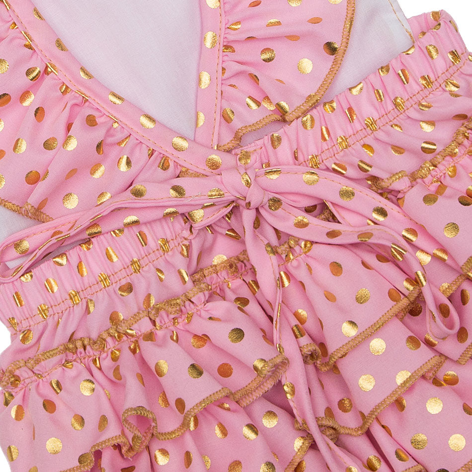 Pink and Gold Polka Dots Ruffle Romper for baby girls and toddlers