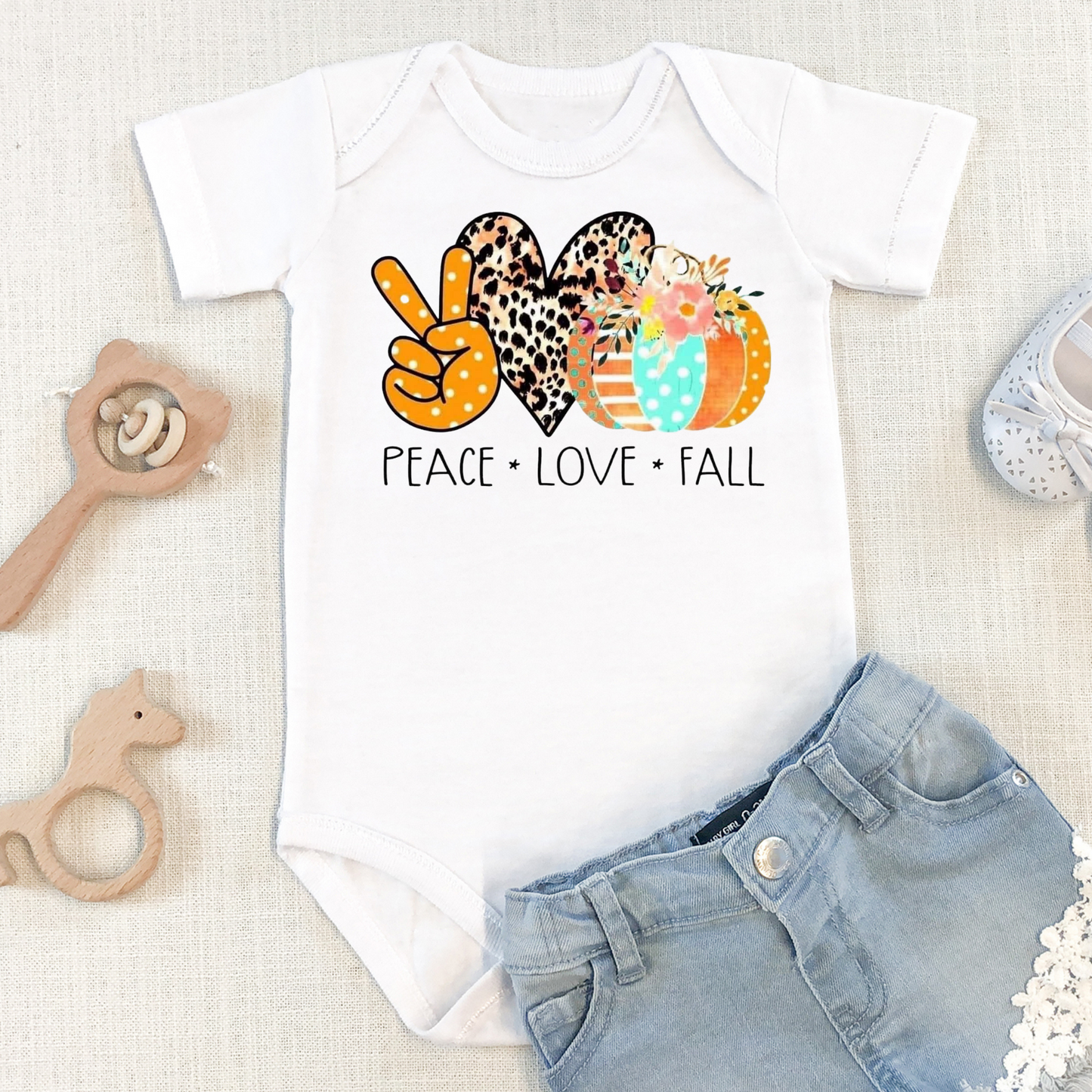 PEACE. LOVE. FALL BABY BODYSUIT